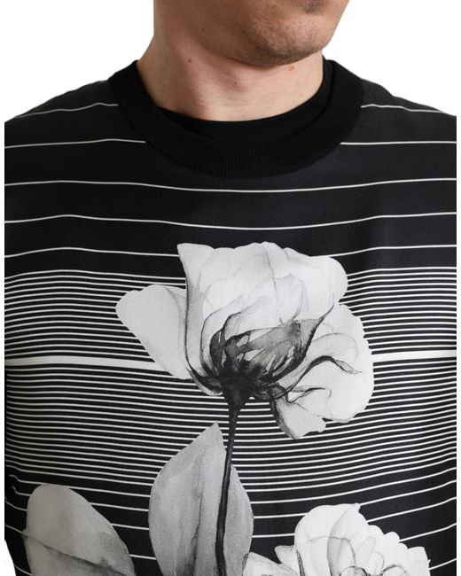 Dolce & Gabbana Black Floral Print Wool Silk Pullover Sweater for men