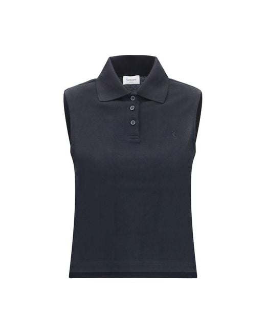 Saint Laurent Blue Black Recycled Cotton Polo Shirt