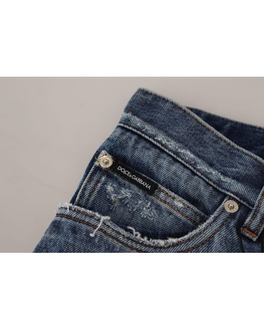 Dolce & Gabbana Blue Cotton Tattered Denim Jeans for men