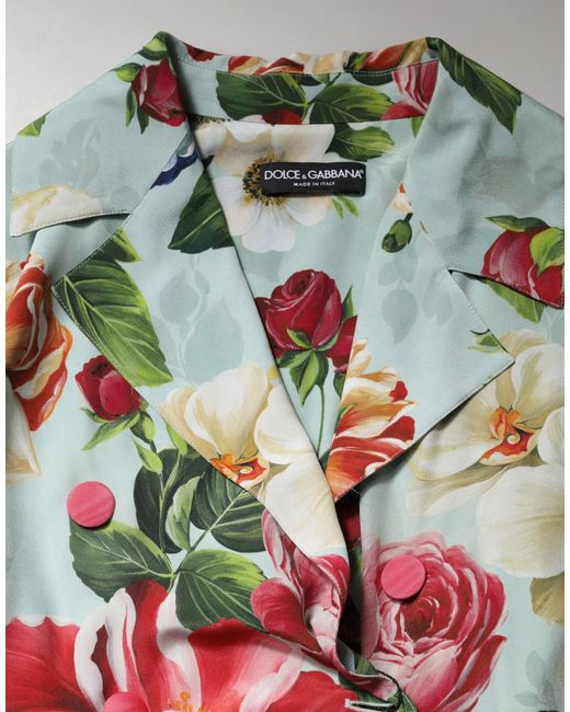 Dolce & Gabbana Red Floral Silk Wrap Midi Long Sleeve Dress