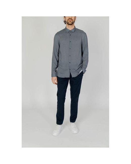 ARMANI EXCHANGE Blue Gray Viscose Pattern Shirt for men