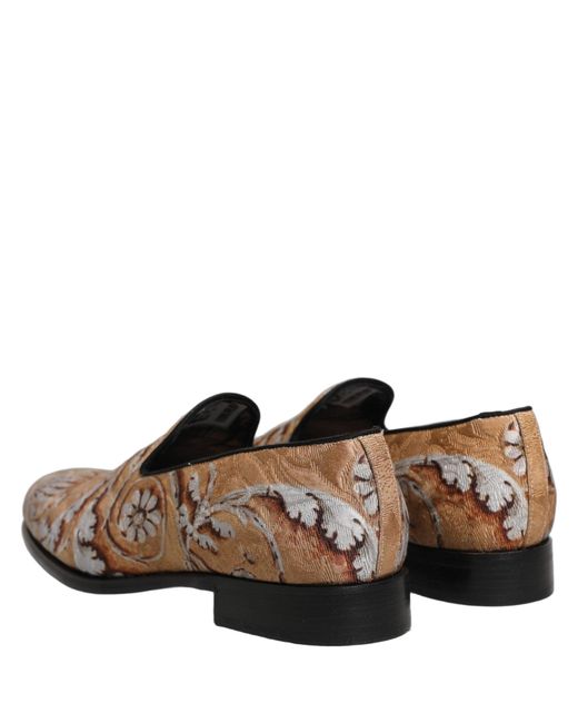 Dolce & Gabbana Brown Beige Brocade Men Slip On Dress Loafers Shoes for men