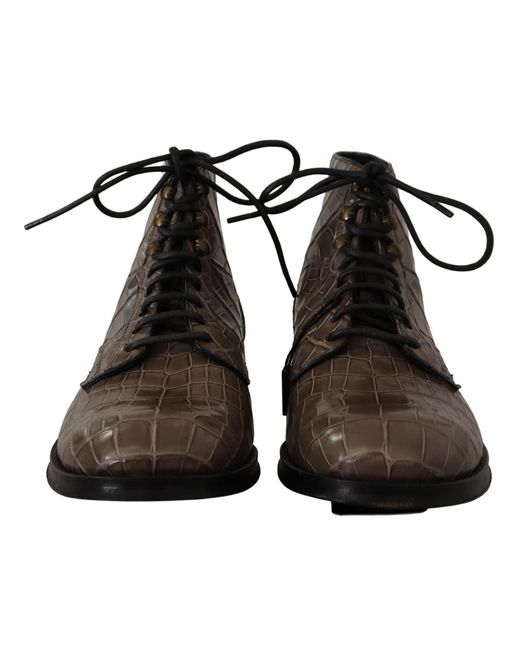 Dolce & Gabbana Black Elegant Crocodile Derby Brogue Boots for men