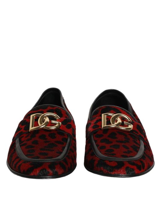 Dolce & Gabbana Red Leopard Print Pony Hair Dress Loafers Shoes for men