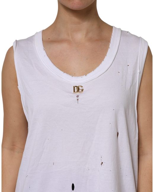Dolce & Gabbana Purple White Cotton Sleeveless Round Neck Tank Top for men