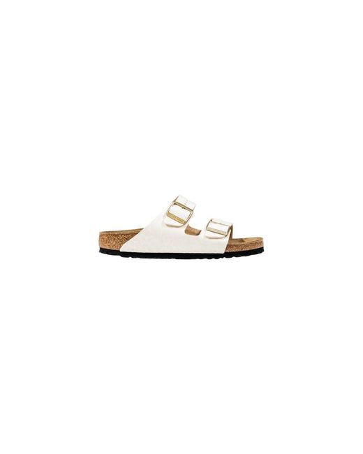Birkenstock White Beige Artificial Leather Flat Sandals