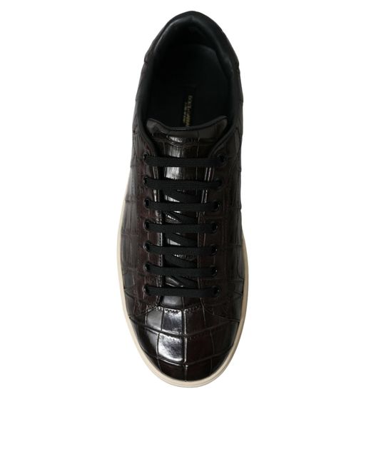 Dolce & Gabbana Black Croc Exotic Leather Casual Sneakers Shoes for men