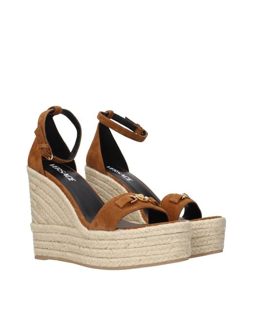 Versace Brown Leather Wedge Sandals