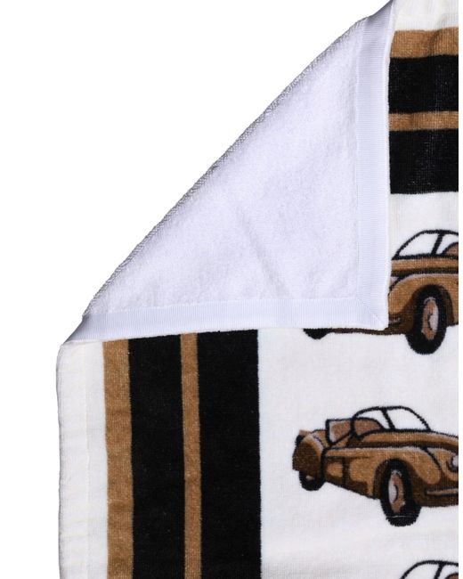 Dolce & Gabbana Black Towel Cotton Car Graphic Print 115Cm X 180Cm Beach