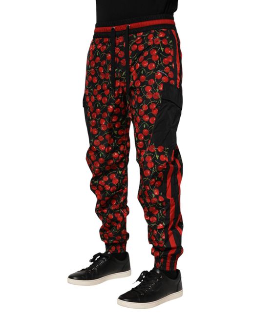 Dolce & Gabbana Black Red Cherry Print Men Sweatpants Pants for men