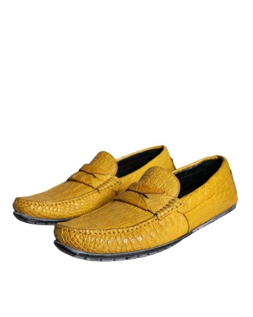 Dolce & Gabbana Yellow Leather Slip Mocassin Loafers Shoes for men