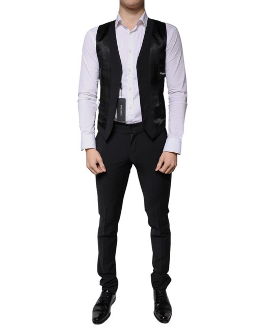 Dolce & Gabbana Black Wool 3 Piece Slim Fit Formal Suit for men