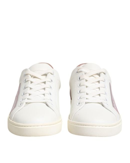 Dolce & Gabbana White Pink Leather Low Top Sneakers Shoes