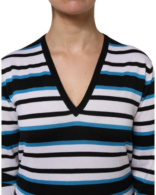 Dolce & Gabbana Blue Multicolor Stripes Long Sleeves V for men