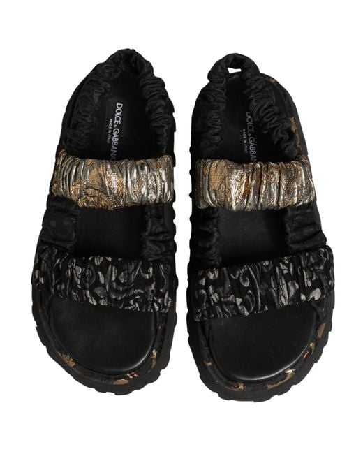 Dolce & Gabbana Black Ruching Detail Flats Sandals Shoes Leather for men