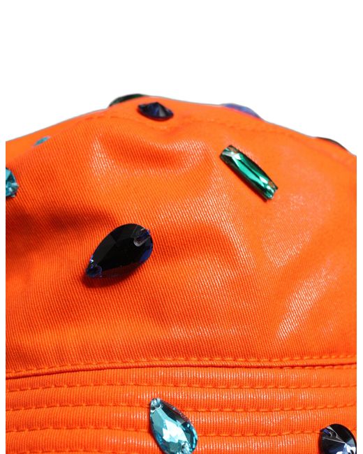 Dolce & Gabbana Orange Crystal Embellished Bucket Fisherman Cap Hat