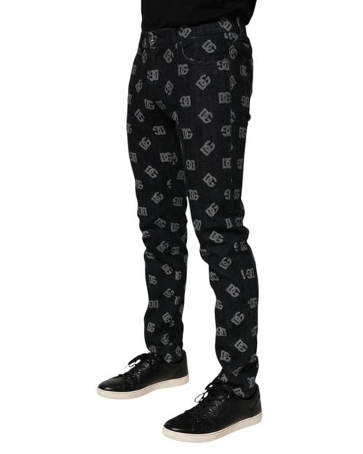 Dolce & Gabbana Black Dg Monogram Cotton Skinny Denim Jeans for men