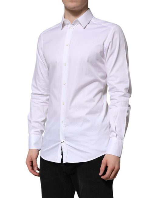 Dolce & Gabbana White Cotton Long Sleeve Dress Shirt for men