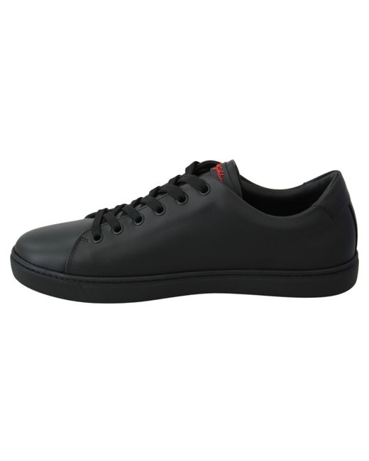 Dolce & Gabbana Black Elegant Leather Sneakers With Accents