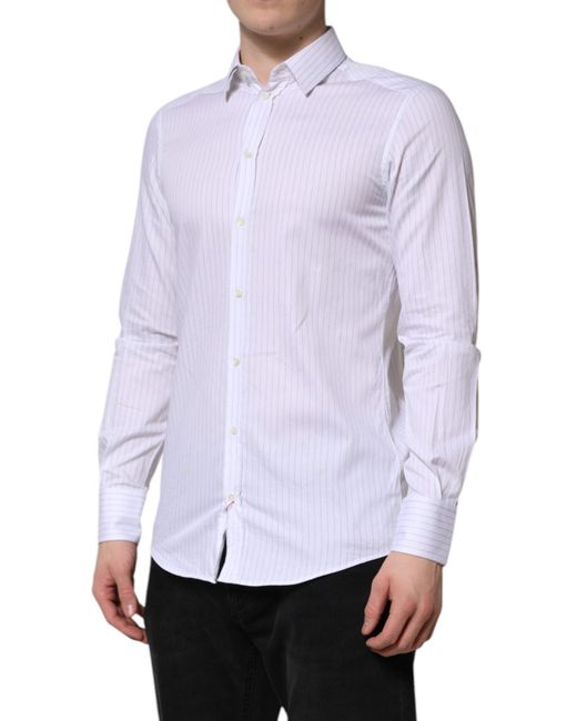Dolce & Gabbana Purple Stripes Cotton Long Sleeve Formal Shirt for men
