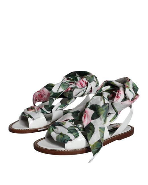 Dolce & Gabbana Metallic Floral Print Ankle Wrap Sandals Shoes