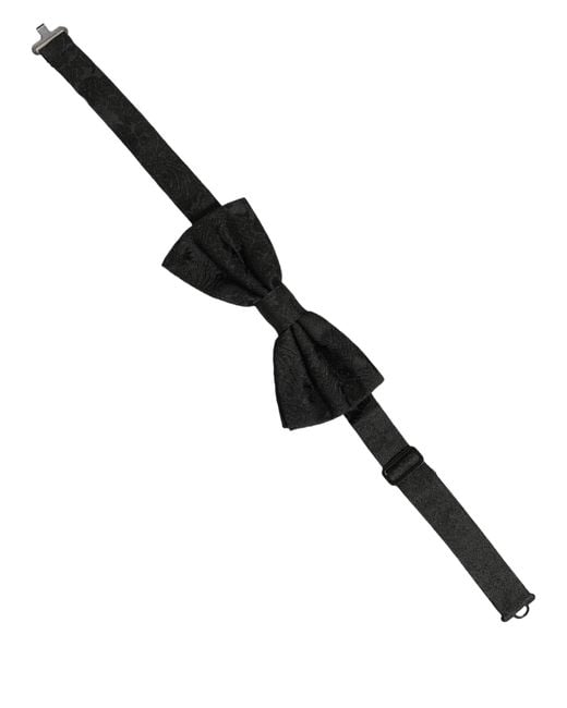 Dolce & Gabbana Men Black Paisley Silk Adjustable Neck Papillon Bow Tie for men