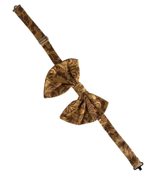 Dolce & Gabbana Men Brown Floral Silk Adjustable Neck Papillon Bow Tie for men