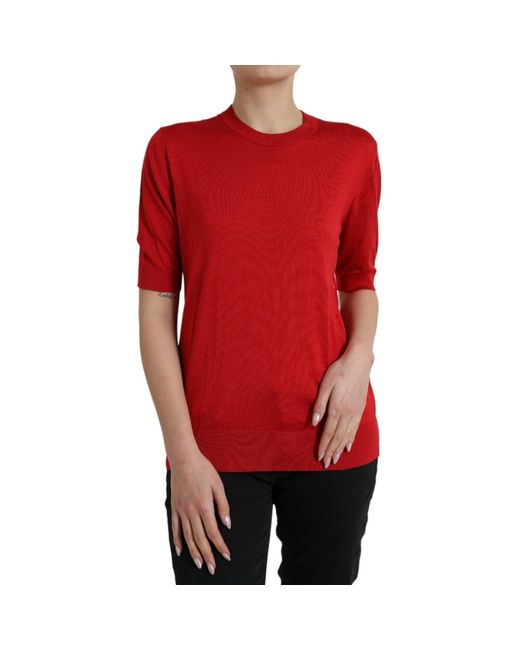 Dolce & Gabbana Red Silk Crew Neck Short Sleeves Top T