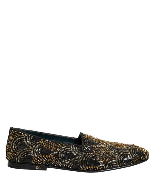 Dolce & Gabbana Black Gold Embellished Dress Loafers Shoes for men