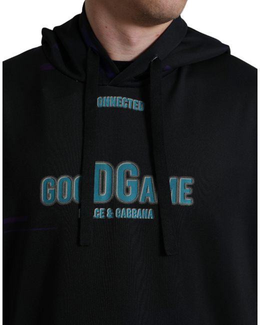 Dolce & Gabbana Black Logo Print Hooded Sweatshirt Sweater for men
