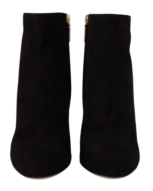 Dolce & Gabbana Black Suede Leather Crystal Heels Boots Shoes