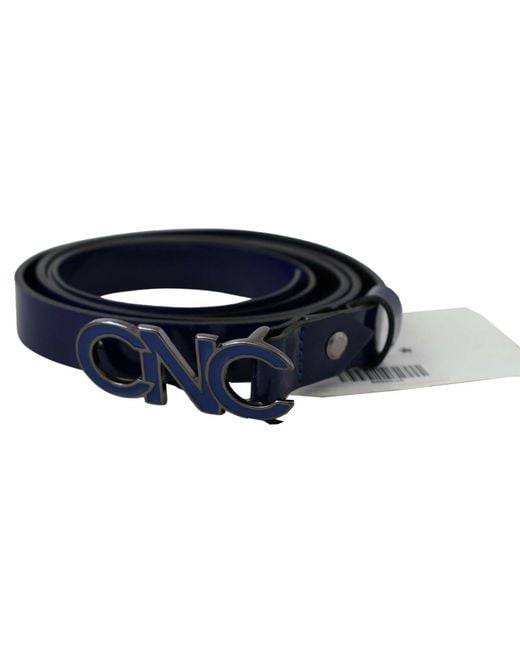 CoSTUME NATIONAL Blue Leather Logo Skinny Fashion Belt for men