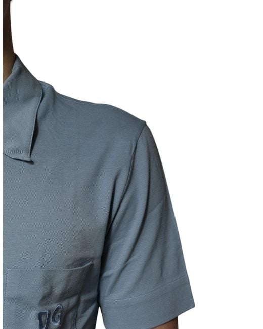 Dolce & Gabbana Blue Cotton Button Down Casual Men Polo Shirt for men
