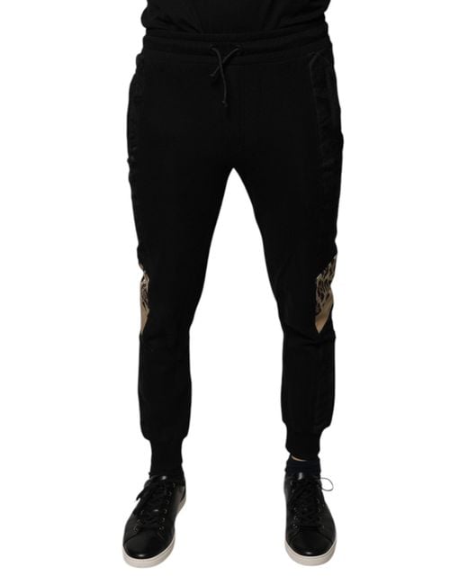 Dolce & Gabbana Black Casual Joggers Leopard Print Side Stripe Trousers for men