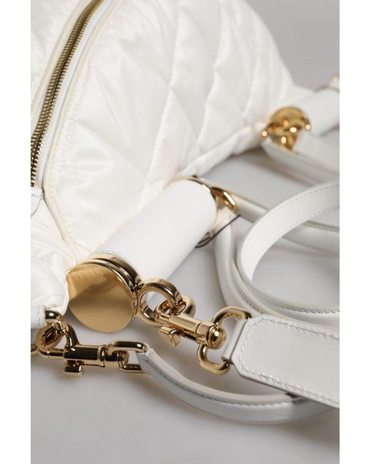 Dolce & Gabbana Metallic White Quilted Logo Plaque Belt Waist Fanny Pack Bag for men