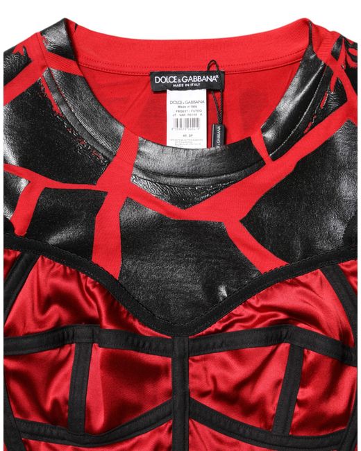 Dolce & Gabbana Red Black Cotton Bustier Detailing Cropped Top for men