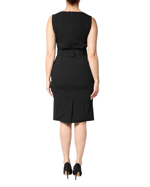 Dolce & Gabbana Black Sleeveless Sheath Knee Length Dress Acetate Viscose Elastane