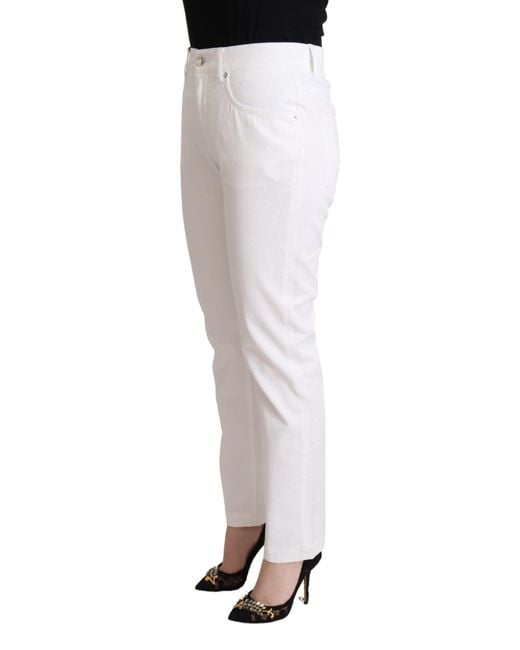 Dolce & Gabbana White Cotton Mid Waist Denim Tapered Jeans