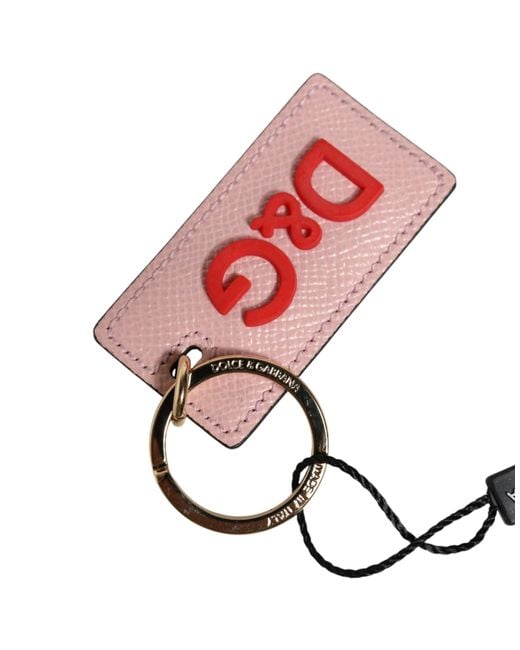Dolce & Gabbana Pink Calf Leather Dg Logo Metal Ring Keychain Keyring