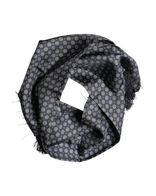 Dolce & Gabbana Blue Patterned Fringes Neck Foulard Scarf for men