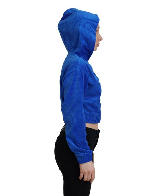 Juicy Couture Blue Cotton Full Zip Cropped Hooded Sweatshirt Sweater