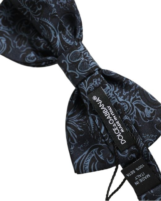 Dolce & Gabbana Men Black Blue Paisley Adjustable Neck Papillon Bow Tie for men