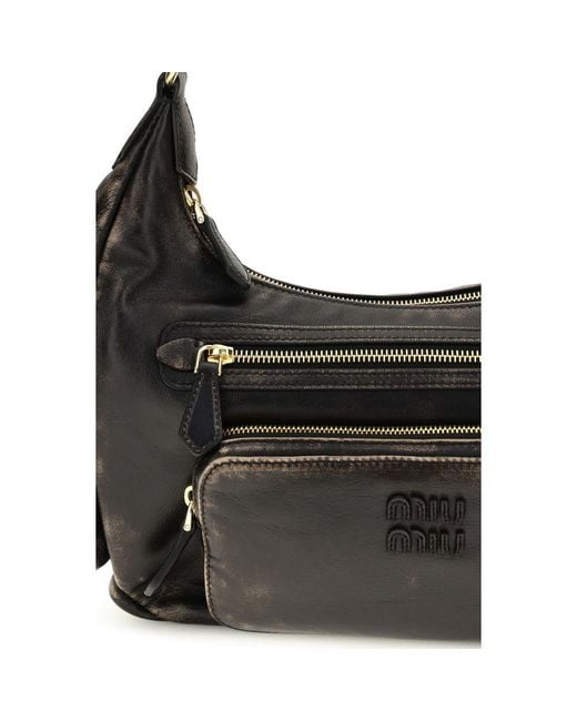 Miu Miu Black Brown Calf Leather Bos Taurus Shoulder Bag