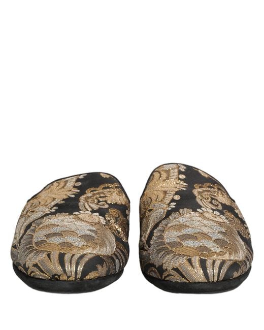 Dolce & Gabbana Brown Black Floral Jacquard Flats Sandals Men Shoes for men
