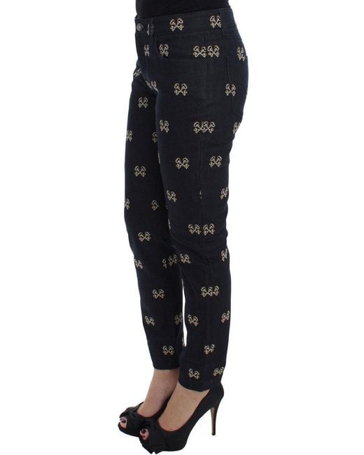Dolce & Gabbana Black Key Embroidered Slim Fit Kate Jeans