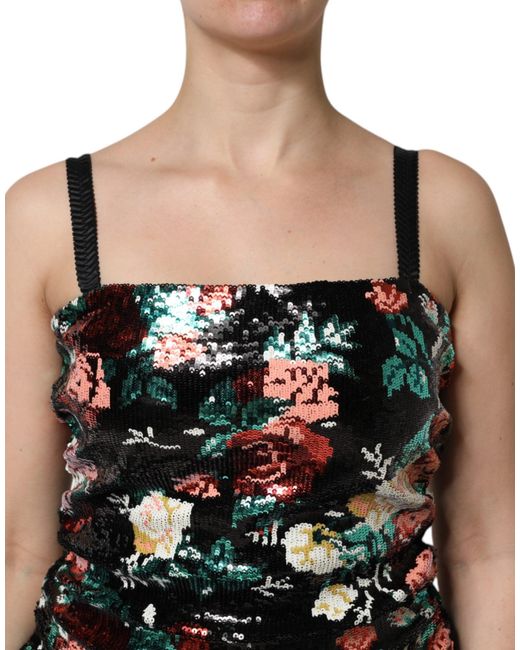 Dolce & Gabbana Black Floral Sequin Sleeveless Sheath Dress for men