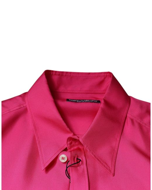 Dolce & Gabbana Pink Silk Collared Button Down Men Shirt for men