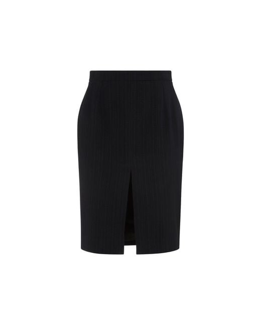 Saint Laurent Black Mid-rise Split-hem Wool-blend Midi Skirt