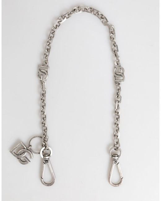 Dolce & Gabbana White Tone Brass Dg Logo Detailing Chain Necklace for men
