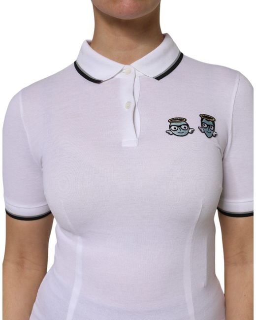 Dolce & Gabbana White Cotton Short Sleeves Collared Polo Top for men